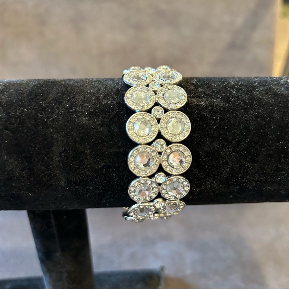 Silver Tone Rhinestone Stretch Bangle Bracelet